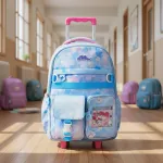 Mochila Escolar Infantil Carrito Con Ruedas Kawaii Flores
