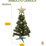 Arbol Navidad Carioca Verde 0,90mt + Kit Decoracion Rojo/oro