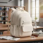 Mochila Escolar Urbana Primaria Secundaria Portanotebook 21l Color Crema Liso