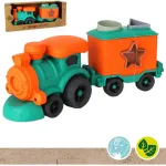 Tren Con Figuras Encastrables Juguete Eco Bioplastico Color Turquesa Personaje Tren Ecológico