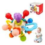 Sonajero Mordedor De Silicona Mordillo Bebé Para Dentición Color Azul Laberinto