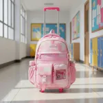 Mochila Escolar Infantil Carrito Con Ruedas Kawaii Flores