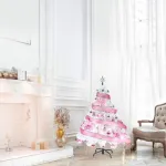 Arbol De Navidad Blanco Tronador Lujo 1,20mts Decorado Rosa