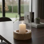 Portavela Vidrio Con Base De Madera Decoración Hogar 15cm