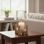 Portavela Jarrón De Vidrio Grande Con Base De Madera 34cm