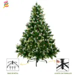 Arbol De Navidad Pino Natural Nevado Con Berry 1.50mts Color Verde