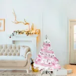 Arbol De Navidad Blanco Tronador Lujo 1,20mts Decorado Rosa