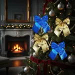 Adorno Colgante Navidad Moño 9cm Para Decoración Navideño X4