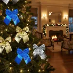 Adorno Colgante Navidad Moño 9cm Para Decoración Navideño X4