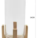 Portavela Jarrón De Vidrio Grande Con Base De Madera 34cm