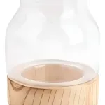 Portavela Vidrio Con Base De Madera Decoración Hogar 15cm