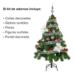 Arbol De Navidad Tronador Lujo 1,20mts Kit 30 Rojo Plata