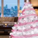 Árbol De Navidad Blanco Montañes Deluxe 1.5mts + Kit Rosa