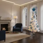 Arbol Navidad Tronador Slim Blanco 1,50mt + Kit 31 Deco Azul