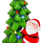Adorno Ceramica Arbol De Navidad Papa Noel 23cm + Luz Deco