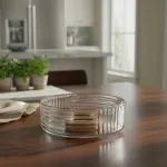 Bowl Vidrio Ensaladera Recipiente Con Base De Madera 20cm