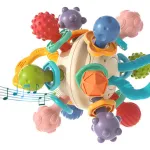 Sonajero Mordedor De Silicona Mordillo Bebé Para Dentición Color Azul Laberinto