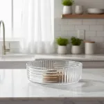 Bowl Vidrio Ensaladera Recipiente Con Base De Madera 20cm