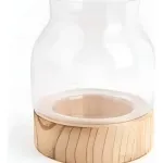 Portavela Vidrio Con Base De Madera Decoración Hogar 15cm