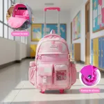 Mochila Escolar Infantil Carrito Con Ruedas Kawaii Flores