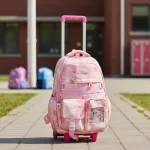 Mochila Escolar Infantil Carrito Con Ruedas Kawaii Flores