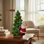 Adorno Ceramica Arbol De Navidad Papa Noel 23cm + Luz Deco