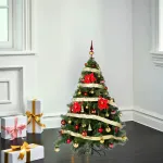 Arbolito Navidad Montañes Deluxe 1.50mts + Deco Rojo Oro