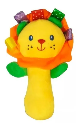 Producto Sonajero Juguete Peluche Con Chifle Para Bebé Color Amarillo Diseño León Imagen