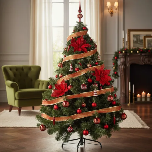 Producto Arbolito Navidad Montañes Deluxe 1.50mts Con Adornos Rojo Imagen