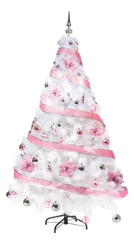Producto Arbol Navidad Blanco Tronador De Lujo 1.80mts + Kit Rosa Imagen