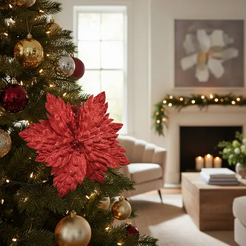 Producto Flor 25cm Rojo Arbol De Navidad Adornos Decoracion Imagen