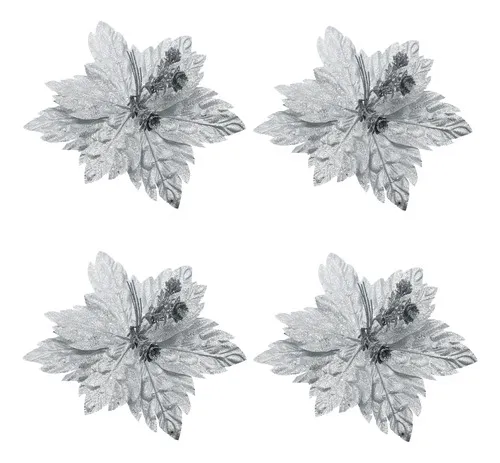 Producto Flor 25cm Plata Arbol De Navidad Adornos Decoracion X4u Imagen