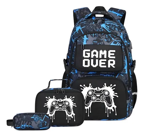 Producto Mochilas Escolares 3 En 1 Cartuchera Lonchera Game Over Nene Imagen