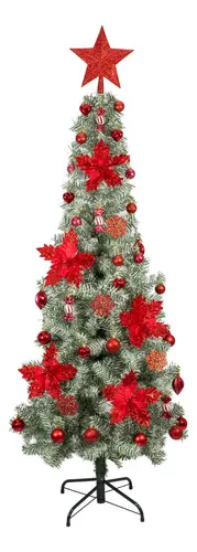 Producto Arbol Navidad Tronador Slim Nevado 1,80mt + Kit Decoracion Imagen