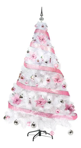 Producto Arbol Navidad Blanco Tronador De Lujo 1.80mts + Kit Rosa Imagen