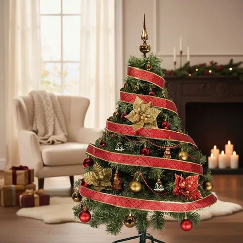 Producto Arbol Navidad Tronador Lujo 1,20mts + Kit 30 Deco Rojo Oro Imagen