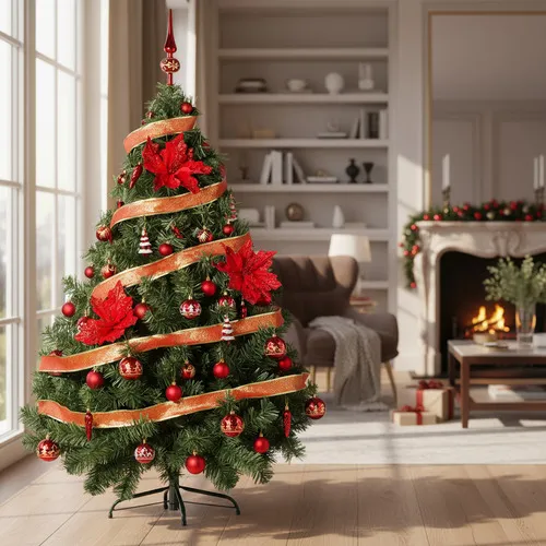 Producto Arbol Navidad Montañes Deluxe 1.50mts Con Adornos Rojo Deco Imagen