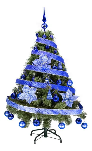 Producto Arbol De Navidad Tronador Lujo 1,20mts Pino Decorado Azul Imagen