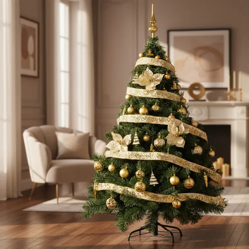 Producto Árbol De Navidad Montañes Deluxe 1.80mts Decorado Oro Color Verde/oro Imagen