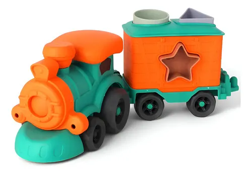 Producto Tren Con Figuras Encastrables Juguete Eco Bioplastico Color Turquesa Personaje Tren Ecológico Imagen
