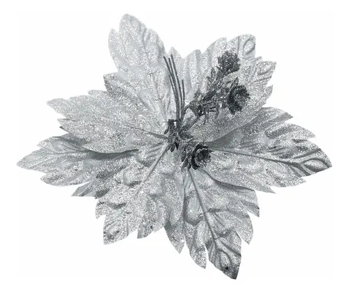 Producto Flor 25cm Plata Arbol De Navidad Adornos Decoracion Imagen