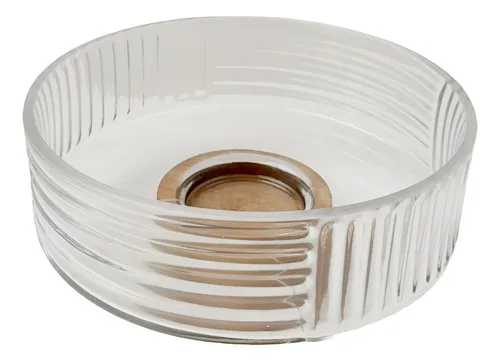 Producto Bowl Vidrio Ensaladera Recipiente Con Base De Madera 20cm Imagen