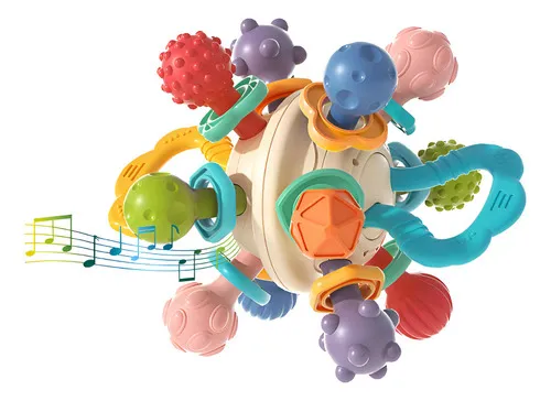 Producto Sonajero Mordedor De Silicona Mordillo Bebé Para Dentición Color Azul Laberinto Imagen