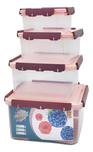 Producto Set X4 Tupper Hermético Organizador Plástico Frio/caliente Imagen