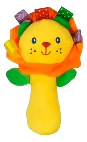 Producto Sonajero Juguete Peluche Con Chifle Para Bebé Color Amarillo Diseño León Imagen