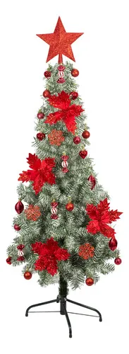 Producto Arbol Navidad Tronador Slim Nevado 1,50mt + Kit Decoracion Imagen