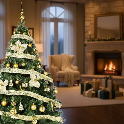 Producto Arbolito Navidad Montañes Deluxe 1.50mt + Decoración Oro Imagen