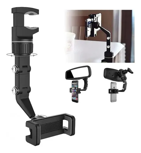 Producto Soporte Celular Auto Espejo Retrovisor Giratorio 360° Color Negro Imagen